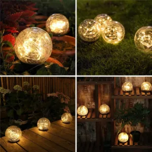 Outdoor Solar Ball LED Lights Garden Crackle Glass Globe Stake Lamp Waterproof (Large 5.9 inch)