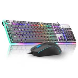 Gaming Keyboard and Mouse Black 104 Keys RGB and 6 Speed RGB Mouse Combo Pudd...