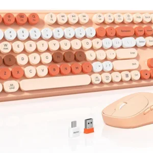 Colorful Wireless Computer Keyboards Mouse CombosFull-Size Retro Typewiter Ke...