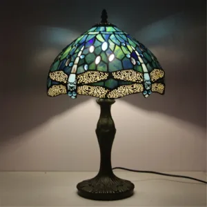 Dragonfly Style Tiffany Table Lamp Stained Glass Desk Light for Home Decor H 18"