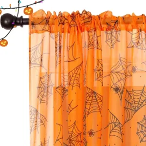 Halloween Curtains for Living Room Orange Sheer Curtains Halloween Decorations 84"L x 52"W