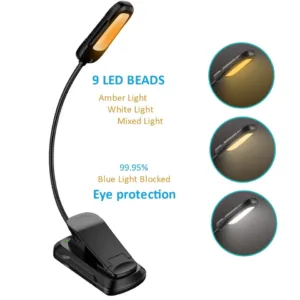 Flexible Rechargeable LED Book Light With 3 Light Modes Easy Clip Reading Lamp