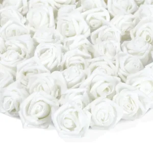 200 Pack White Artificial Flower Heads, 2 Inch Stemless Fake Foam Roses