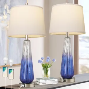 3-Way Dimmable Modern Glass Bedside Lamps with USB A+C Ports