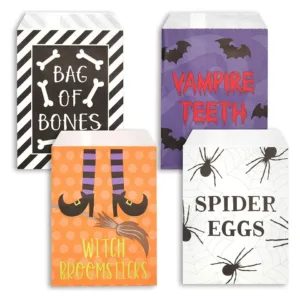100 Pack Trick or Treat Bags Bulk Set for Goody Bags, Candy, 4 Designs