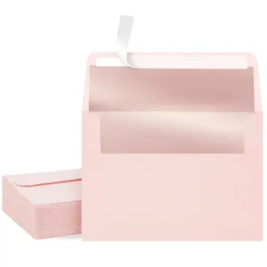 50 Pack Pink Envelopes 5x7 for Mailing, A7 for Invitations with Rose Gold Foil