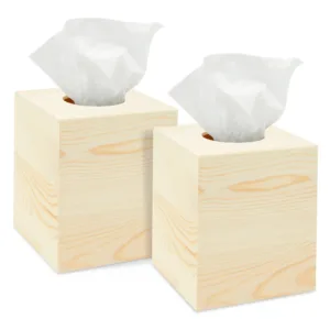 2 Pack Unfinished Wood Tissue Box Cover for DIY Crafts, Home Decor, 5x5.5 in