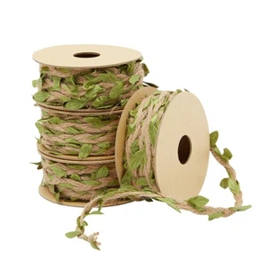 Burlap Leaf Ribbon - Jungle Party, Enchanted Forest Decor (65.6 Ft Total)