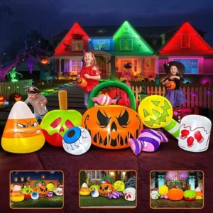10 ft. Halloween Inflatable – Pumpkin & Ghost with LED Lights for Yard/Garden