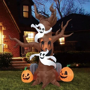 8 FT Halloween Inflatable Scary Tree with Ghosts, Pumpkins, and Tombstone
