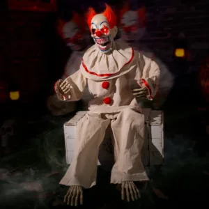 Animatronic Sitting Clown Halloween Animated Decorations with Sound Activated