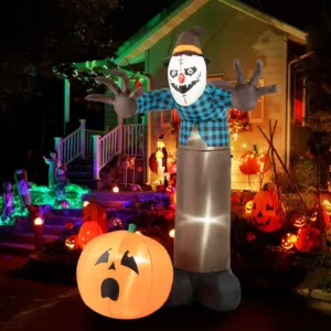 7 FT Inflatable Haunted Scarecrow Blow up Yard Decoration w/ Built-in LED Lights