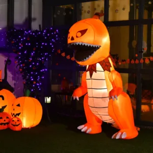 8 FT Halloween Inflatable Pumpkin Head Dinosaur Blow Up Outdoor with LED Lights
