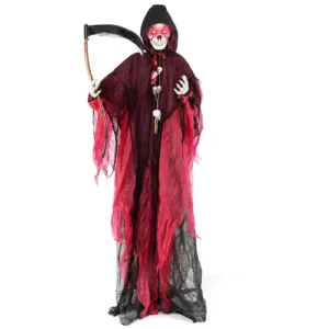 8 Ft Halloween Animatronics with Sickle Glowing LED Eyes & Scary Voices