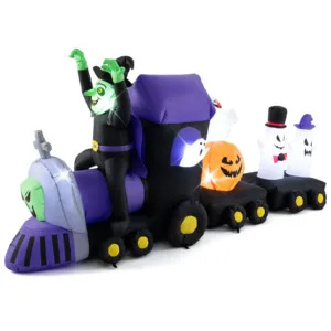 8.2 FT Long Halloween Inflatable Train LED Lighted Train w/4 Ghosts & Pumpkin