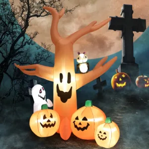 8 FT Halloween Inflatable Dead Tree Decoration w/ Pumpkins & Built-in LED Lights