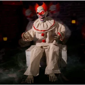 Halloween Animatronic Sitting Clown, Halloween Animated Decor w/ Sound Activated