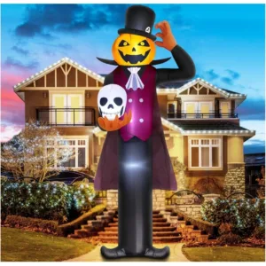 NEW - 12FT Giant Halloween Inflatables Decorations Pumpkin Vampire Holding Skull