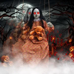 Scary Halloween Hanging Doll with Sound & Light-Up Eyes, Indoor/Outdoor Decor Pr