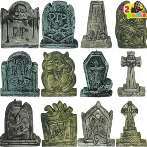 Halloween Mini Tombstones 12-Pack – RIP Graveyard Decor for Indoor & Outdoor
