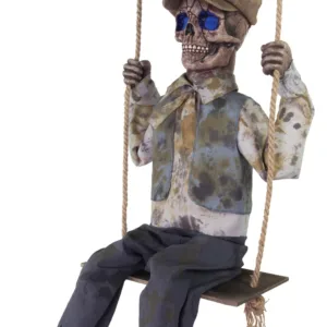 Swinging Skeletal Boy Creepy Prop Animated Talking Halloween Decoration