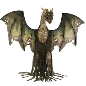 Animated Dragon Prop Winter Forest Green 7' Animatronic Halloween Lifesize
