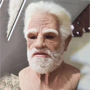 Realistic Halloween Latex Human Wrinkle Face Mask Old Man Full Head Headwear US