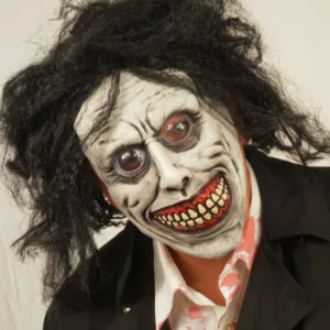 Scary Sadistic Creepy Mask with Hair for Halloween Men Adult Costume