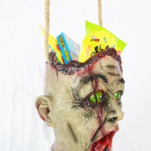 Halloween Trick or Treat Candy Bag Scary Head on a Rope Halloween Bag