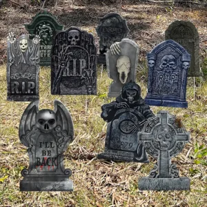 0Pcs Halloween Tombstone Decor Graveyard Headstone Yard Signs w/ Stakes Outdoor