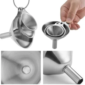 3pcs Stainless Steel Funnel Kit with 2pc Brushes for Food Packaging Kitchen Tool