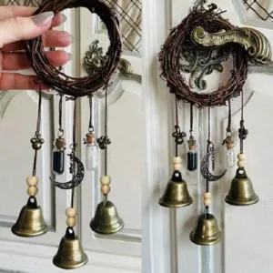 Doorknob Hanging Witch Bell Decoration Vintage Round Rattan Hanging Clear Bottle