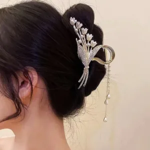 New Hair Claw Clips Pearl Chain Ear of Wheat Lily of the Valley Tassel for Women