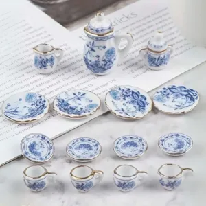 15pc Vintage Miniature White Porcelain Tea Set Pot Cup Plate for Tableware House