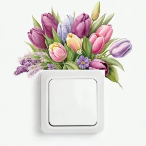 1Pc Wall Decals Creative Tulip Switch Removable Flower Switch Leaf Sticker Decor